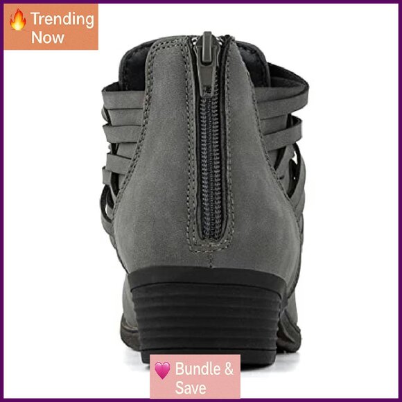 Women's Casual Ankle Bootie with Criss Cross Straps, 1.5" Heel - Picture 4 of 6